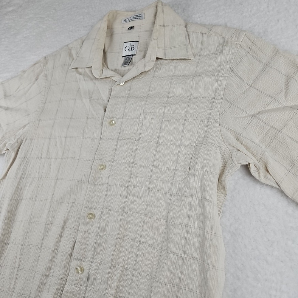 Geoffrey Beene Dress Shirt Mens M‎ 15/15.5 Cream Seersucker Short Sleeve Button